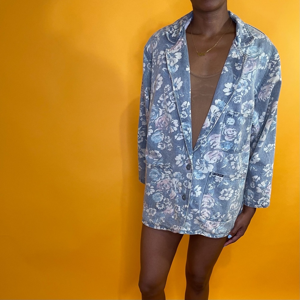Vintage denim floral blazer XL